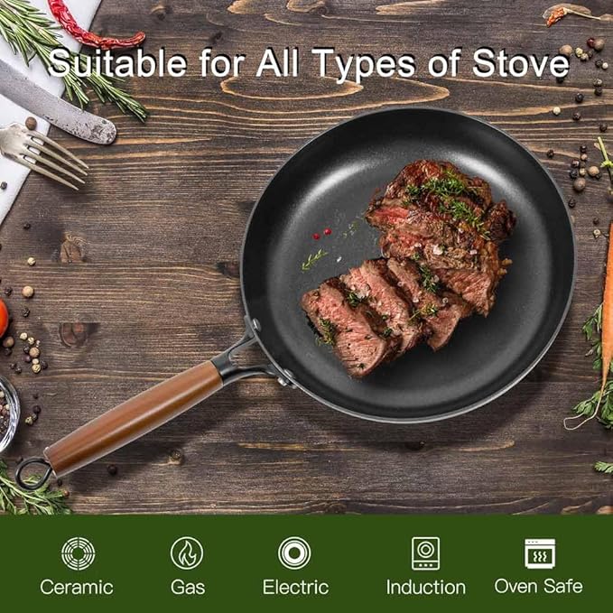 AUDANNE Nonstick Pots and Pans Set, 9 Pieces Non Stick Kitchen Cookware, Cooking Skillets Include Frying Pan with Lid, Saucepan, Casserole, Spoon, Turner Spatula, PFOA Free for Induction, Black