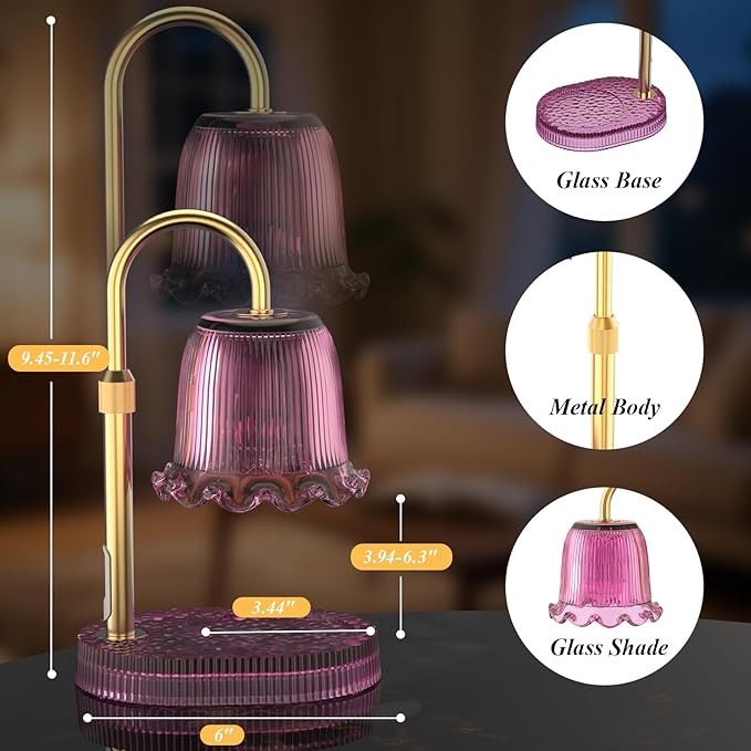 Candle Warmer Lamp with Adjustable Height - Flameless 4-Level Dimmable Wax Warmer, Timer Function & Stylish Design in Multiple Colors（Purple）
