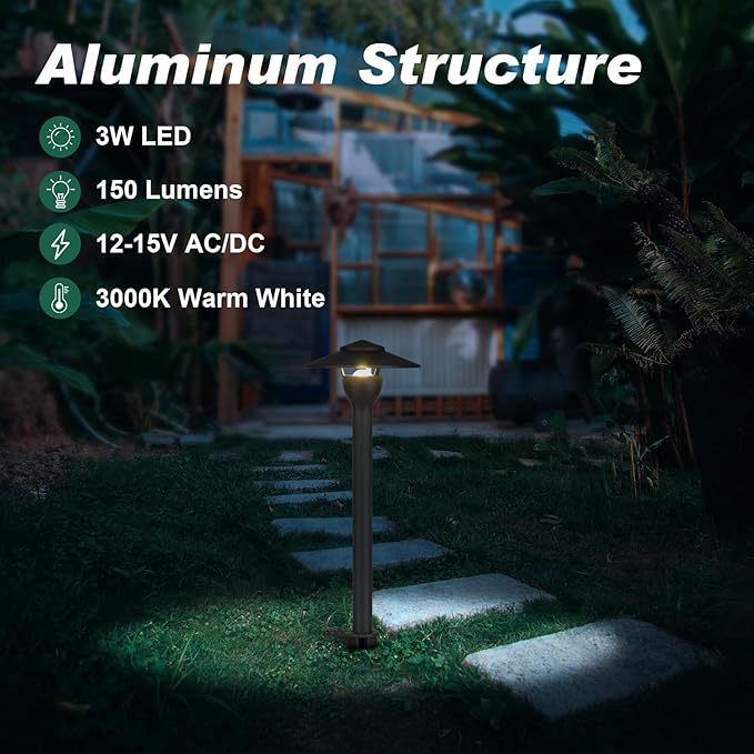 Low Voltage Pathway Lights LED Landscape Lights, 4.5W 12V AC/DC, 3000K Warm White, Cast-Aluminum, IP65 Waterproof, ETL Listed, for Yard, Walkway, Garden, 4 Pack