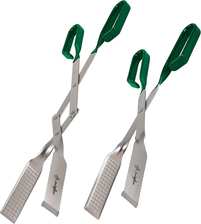 Shark BBQ Grill Tongs - 2-Pack, Great Value - 17" & 13" Professional Kitchen and Outdoor Grilling Utensil Set (Green)