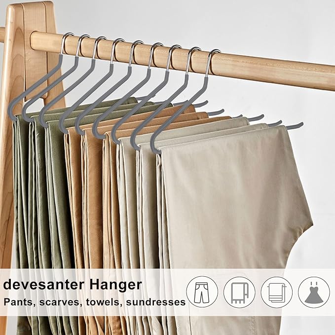 devesanter Pants Hanger 20 Pack Open-Ended Pants Space-Saving Strong Jean Hangers Metal Pant Hangers Versatile Non-Slip Hangers for Short Skirt Jeans Trousers Clothes Hangers for Women Men(Grey