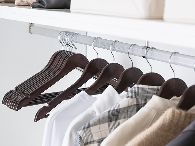 StorageWorks Wooden Hangers 20 Pack, Wood Coat Hanger for Coats, Shirts, Jackets, Pants, Suits, Walnut Color