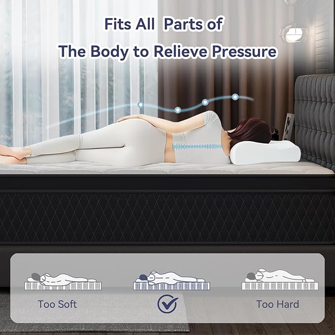 12 Inch King Hybrid Mattress, Gel Memory Foam & Pocketed Springs, Motion Isolation, Pressure Relief, CertiPUR-US Certified, Fiberglass-Free, Supportive Comfort