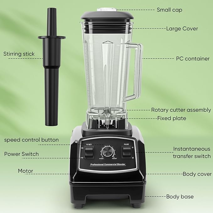 1500W Professional Smoothie and Professional Commercial Blender Tube Capacity 70oz for Frozen Drinks, Smoothies, Sauces, & More