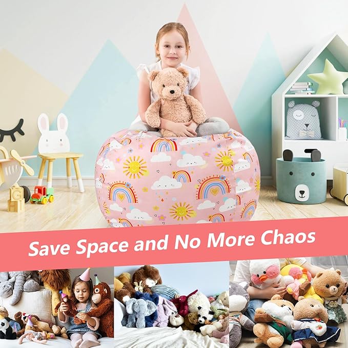 Bean Bag Chair for Kids Stuffed Animal Storage Beanbag Chairs,Toddler Toy Storage Organizer for Girls and Boys,Large 32'' Cover Only（No Filling)