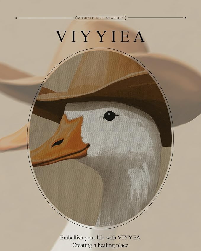 VIYYIEA Vintage Gold Framed Wall Art for Living Room, Trendy Cowboy Duck Artwork Prints Decor, Modern Maximalist Wall Decor, Gallery Picture Painting, for Bedroom Bathroom Kitchen 14L x 11W