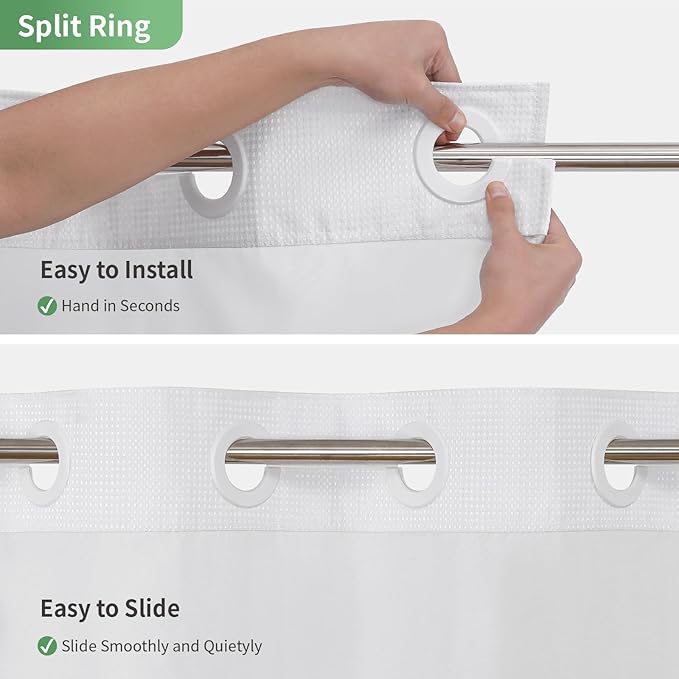 Extra Long No Hook Shower Curtain with Snap-in Fabric Liner Set,White Waffle Weave Shower Curtains for Bathroom,Hotel Luxury Decor Bathroom Curtain Set,Waterproof & Washable,71Wx86H