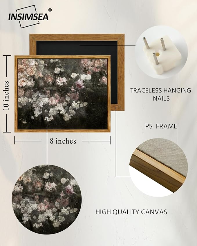 InSimSea Framed Canvas Wall Art, Vintage Country Garden in May Flower Wall Art, Rustic Wall Decor for Bedroom, Living Room, Bathroom, 8"x10"