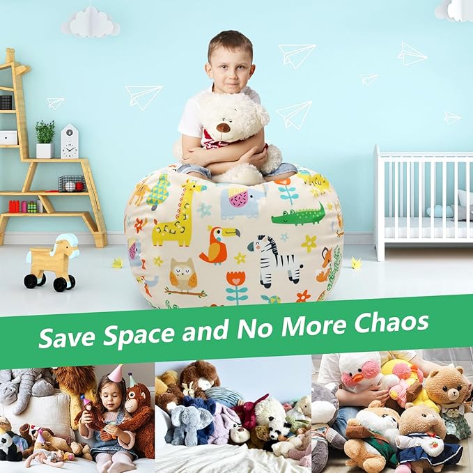 Bean Bag Chair for Kids Stuffed Animal Storage Beanbag Chairs,Toddler Toy Storage Organizer for Girls and Boys,32'' Cover Only（No Filling