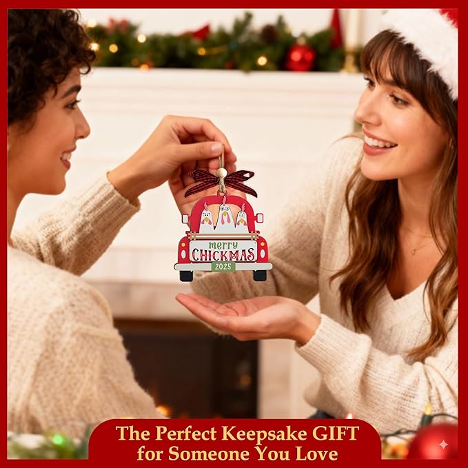 Chicken Christmas Ornaments 2025-2 Layer Chicken Ornament - Merry Chickmas Funny Ornament - Farm Animal Ornaments for Chicken Lovers - Animal Lovers Gifts for Women - Farm Decor