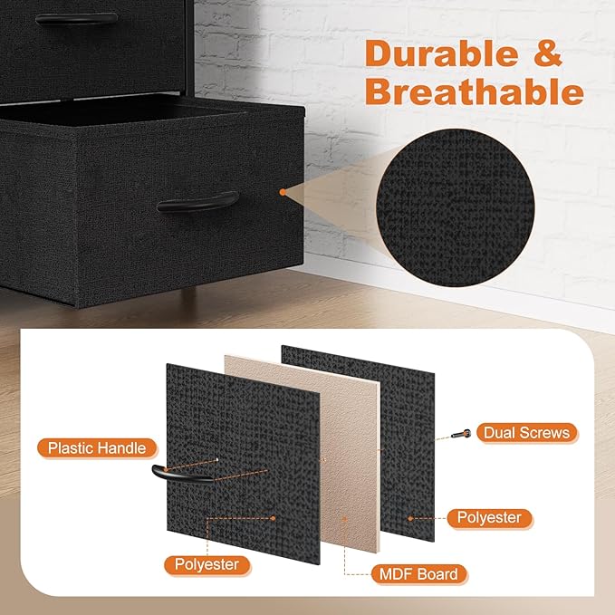 Sweetcrispy Dresser for Bedroom, TV Stand, 6-Drawer Fabric Storage Cabinet with Open Shelves, Console Table, Entertainment Center and Closet Organizers for Living Room Furniture, Black