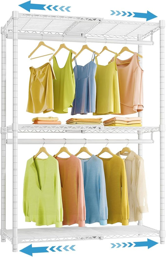 VIPEK X1 Expandable Clothes Rack Heavy Duty Adjustable from 2' to 3'5" with Flexible Shelves and Hanger Rods Metal Garment Racks Portable Closet Rack Clothing Racks for Hanging Clothes, White