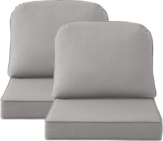 Outdoor Sunbrella Cushions for Patio Furniture Set of 2, 24"x24" Water Repellent Chair Cushions Removable Seat Bottom & Back Cushion Covers for Chair, Sofa, Couch, Specrtum Pebble