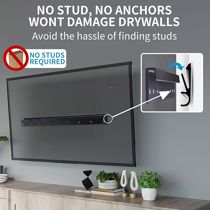 Studless Drywall TV Mount for 13-55 inch TVs, No Stud TV Wall Bracket Max VESA 400x400mm up to 100 lbs Universal Fits Most LED LCD Plasma Flat/Curved Screen TVs & Monitors-Upgraded Bubble Level