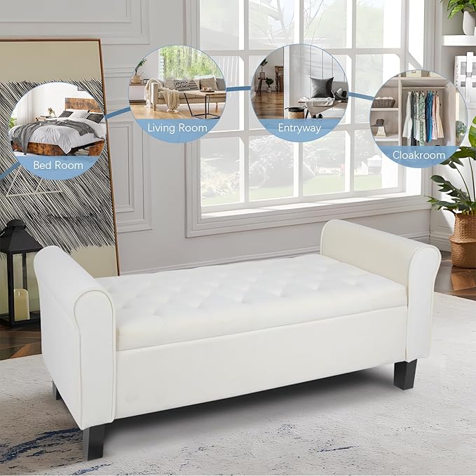 Storage Bedroom Bench for End of Bed, Upholstered Storage Ottoman with Rolled Arms for Bedroom,Living Room, Entryway.