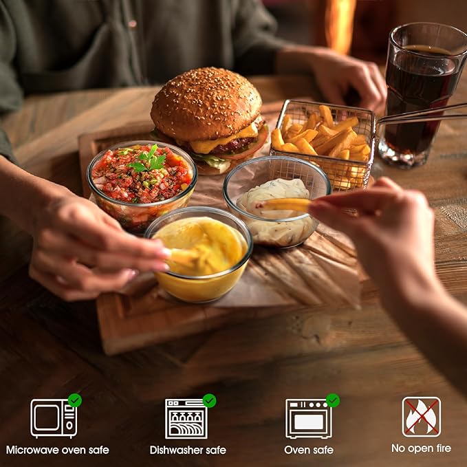 NUTRIUPS 3 Pack Small Glass Bowls Set 16oz Glass Cereal Bowls Glass Bowls for Oatmeal, Ice Cream and Fruit (4.5 inch)