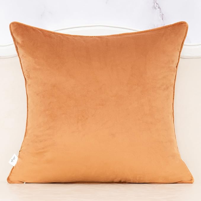 Alerfa Boho Orange Floral Throw Pillow Cover 18x18 Inch Cut Velvet Sqaure Luxury Embroidered Decorative Pillow Cover for Couch Living Room Bedroom