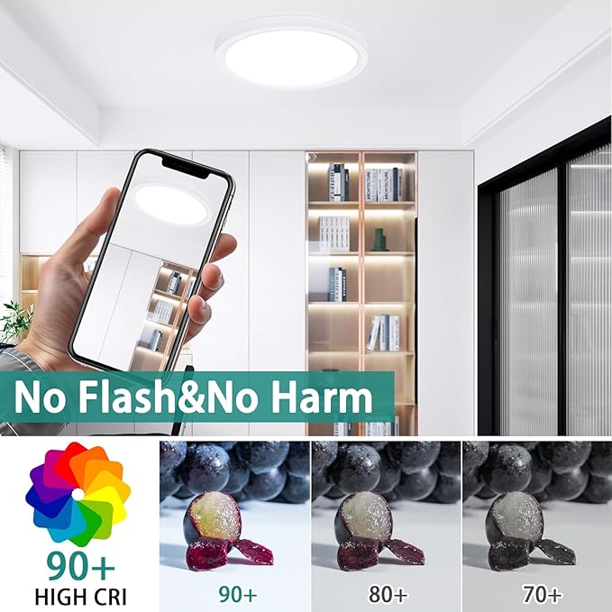 Flush Mount Ceiling Light Fixtures,18W Flat led Light for Ceiling,6500K 1800LM Ultra Thin Round White Lamp for Bedroom Kitchen,Bathroom,Garage,Living Room, Dining Room
