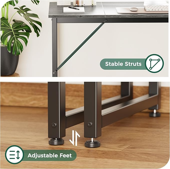 Huuger Computer Desk, 80 Inch Office Desk, Gaming Desk with Storage, Writing Desk Work Desk for Home Office, Study, Long Simple Desk, Large Legroom, Metal Frame, Grey