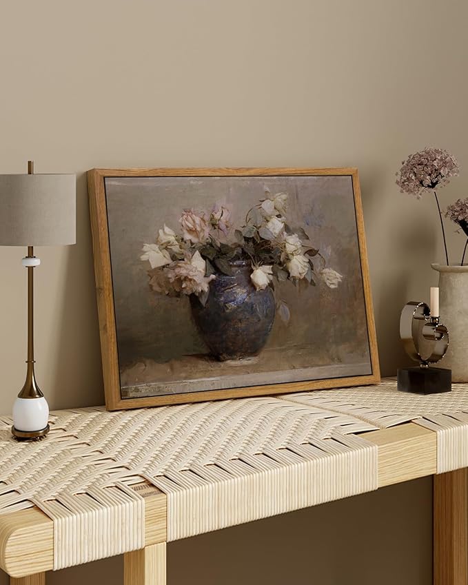 InSimSea Framed Canvas Wall Art Vintage Decor, Home Decor Flower in Pots Canvas Wall Painting Decor, Rustic Farmhouse Wall Decoration, Canvas Prints for Living Room Bedroom Office, 9"x11"