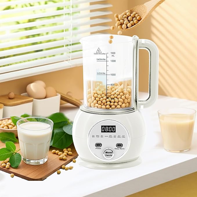 51oz Automatic Nut Milk Maker,10 in 1 Soy Milk Maker Machine 20 Blades,Baby Food Maker,Plant Based Milks Homemade Oat,Juice,Almond Milk Machine with Delay Start 24H,Boil Water,Keep Warm 8H&Auto Clean
