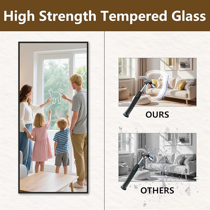 Koonmi 80"x36" Floor Mirror Full Length, Bedroom Floor Body Mirror with Stand, Large Black Mirror, Leaning, Standing or Hanging Horizontally/Vertically