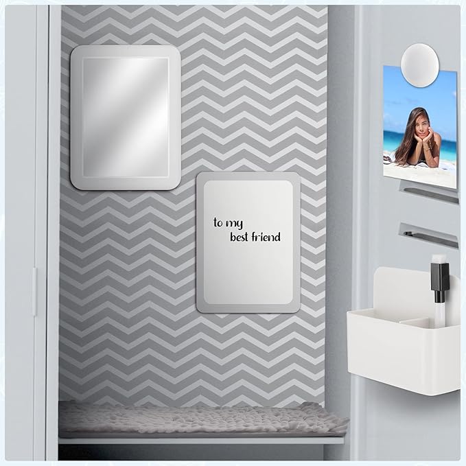 Locker Accessories Kit Back to School Essentials Include Magnetic Wallpaper Mirror Locker Carpet Whiteboard with Dry Erase Marker and Locker Organizer Supplies for Girls School Office (Gray, White)