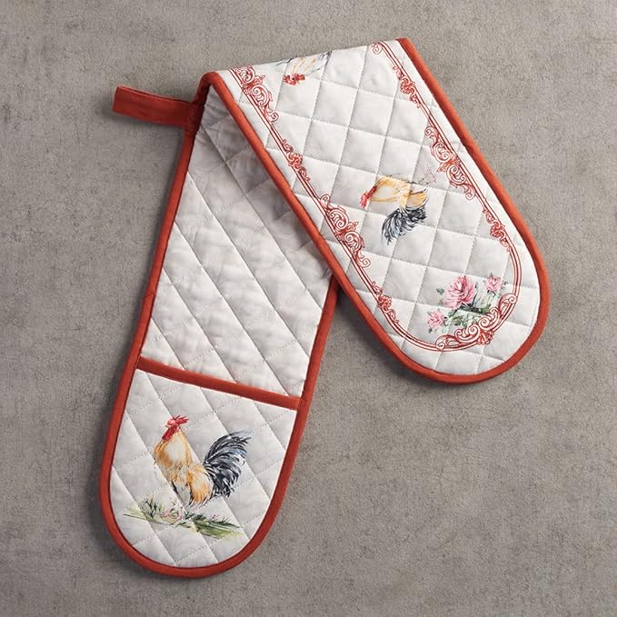 Maison d' Hermine Double Oven Mitts 100% Cotton 7"x35" Double Oven Mitt Heat Resistant BBQ Cooking Gloves with Loop, Baking, Grilling, Home, Kitchen, Handling Hot Pans Spring Summer (Campagne)