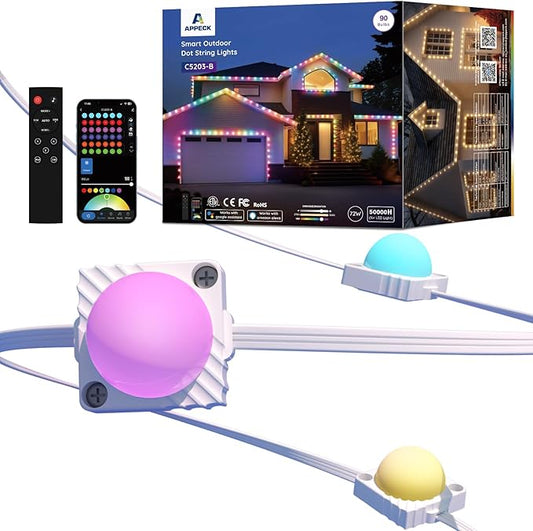 APPECK Permanent Outdoor Lights for House, 100ft with 90 LEDs, 60lm Warm White with Solid Cover, RGBW Smart LED Strip Lights IP65 Waterproof, with Alexa, for Eaves Garage Porch Christmas Decor