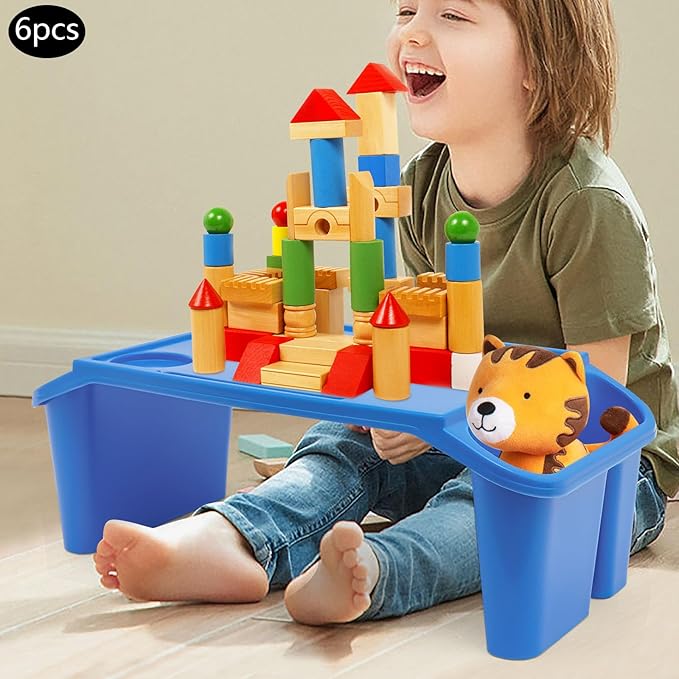 Kids Lap Desk Tray Set of 6, Portable Activity Table, Stackable Plastic Tray for Drawing, Writing, Eating, Classroom, 19.69" L x 9.84" W x 7.09" H, Blue