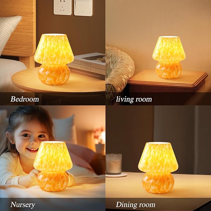 Flame Orange Mushroom Table Lamp – Mid-Century Modern Small Bedside Light for Bedroom & Living Room | Cute Mini Nightstand Lamp with Aesthetic Decor, Blending Retro Charm