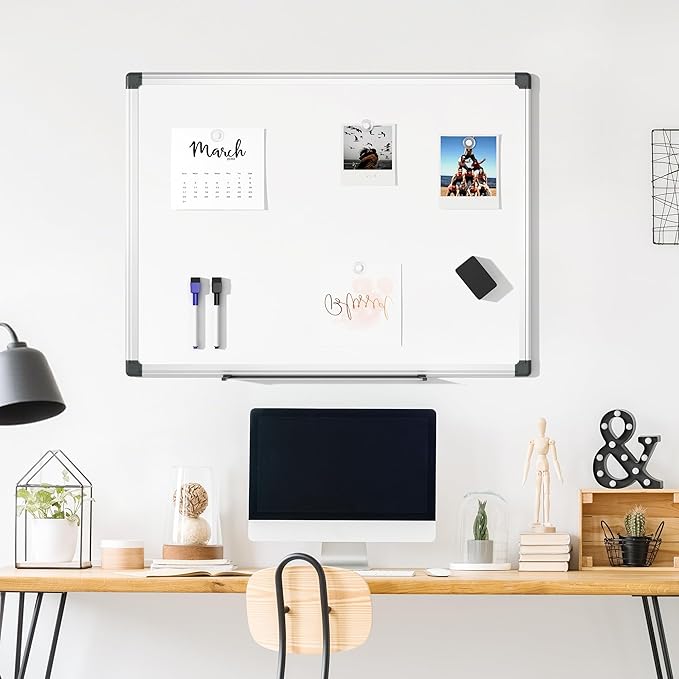 VUSIGN Magnetic Dry Erase Board, 24'' x 18'' Whiteboard for Wall, Hanging White Board, Horizontal or Vertical, Silver Aluminium Frame for Home, School, Office, Kitchen