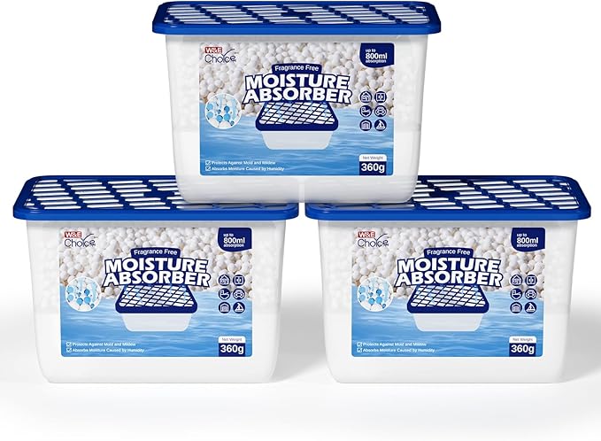 W&E Choice Moisture Absorbers, Fragrance-Free Dehumidifier Boxes for Home, Bathroom, Closet, RV & Car, 3 Pack 12.7 OZ