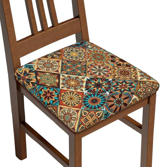Seat Covers for Dining Room Chairsset of Set of 6, Colorful Vintage Bohemian Boho Mandala Floral Stretch Chair Seat Covers Cushion Slipcovers for Kitchen Office