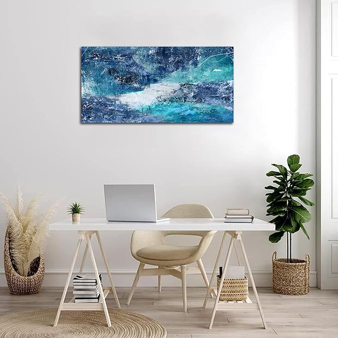 NINEASO Blue Abstract Canvas Wall Art - Turbulent Abstract Ocean Picture Blue Green Teal Wall Decor Roaring Waves Canvas Painting Abstract Prints Artwork for Living Room Bedroom Decoration 20" x 40"