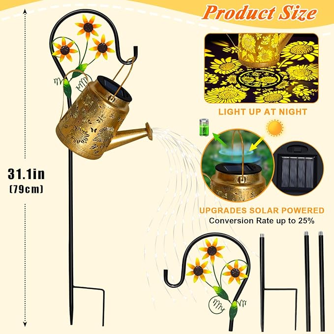 Solar Solar Lanterns Garden Decor Sunflower Lights, Large Hanging Lantern with Shepherd Hook, Waterproof Outdoor Decor for Landscape Pathway Yard, Gifts for Mom Women Mothers Day