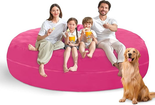 7FT Bean Bag Chair with Ultra Soft Velvet Cover Bean Bag Sofa with Memory Foam Bean Bag Chairs with Large Size Lazy Sofa for Dorm Office Living Room Bedroom Hot Pink 7'