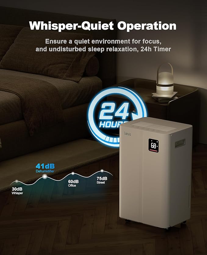 4500 Sq. Ft Dehumidifier for Basement, Lienuis 50 Print Dehumidifiers for Home with Drain Hose, Auto or Manual Drainage, Humidity Control, Dry Clothes Function, 24H Timer,1.06 Gallon Water Tank
