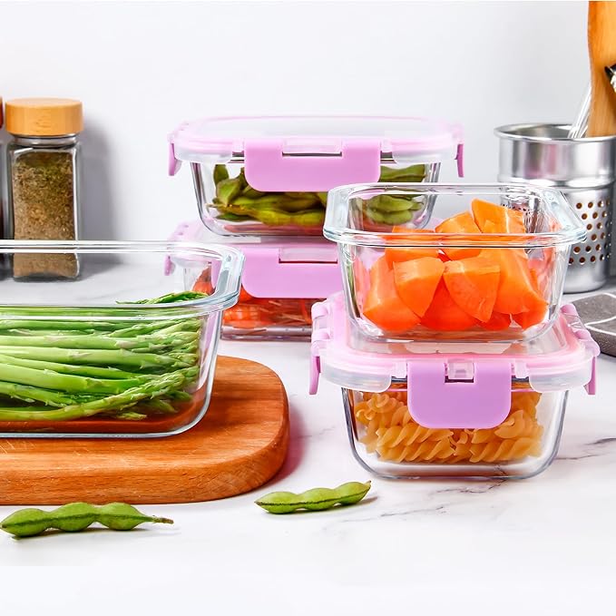 UMEIED 10 Pack Glass Food Storage Containers with Lids, Leakproof Airtight Glass Meal Prep Containers For Lunch, On The Go, Leftover, Dishwasher Safe