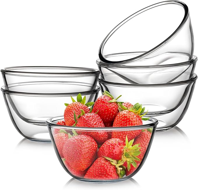 NUTRIUPS Glass Bowls Set Cereal Bowl Glass Salad Bowls Small Bowl for Kitchen (24oz-set of 6)