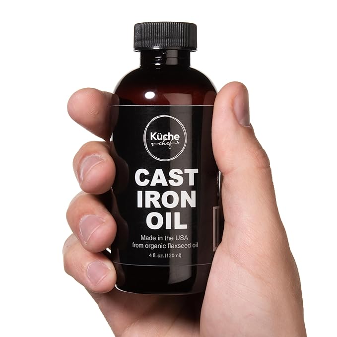 Organic Cast Iron Oil & Cast Iron Conditioner – Made from Flaxseed Oil grown and pressed in the USA – Creates a Non-Stick Seasoning on All Cast Iron Cookware (240ml)