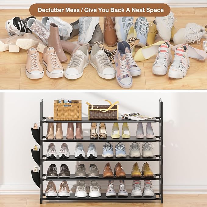 Shoe Rack 5 Tier Shoe Organizer Storage 20-25 Pairs Shoes Rack for Closet Shoes Rack Organizer Entryway Shoe Holder Space Saving Shoe Shelf Shoe Stand Large Tall Shoes Tower Garage Door
