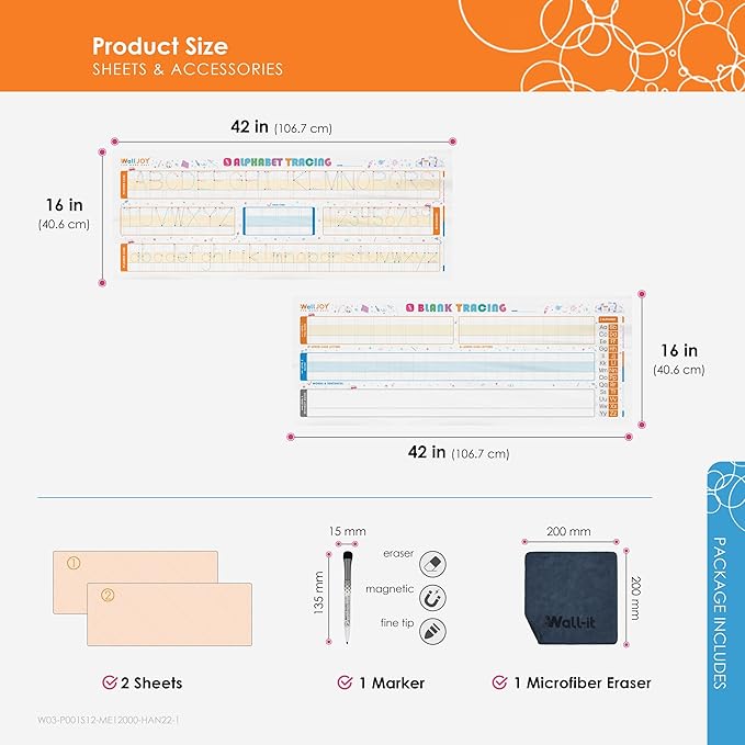 Large Handwriting Practice Dry Erase Board – 2 Pack Alphabet Tracing & Blank Lined Whiteboard, Adhesive-Free Transparent Writing Sheets for Wall, Sticks to Any Smooth Surface, for Home, School