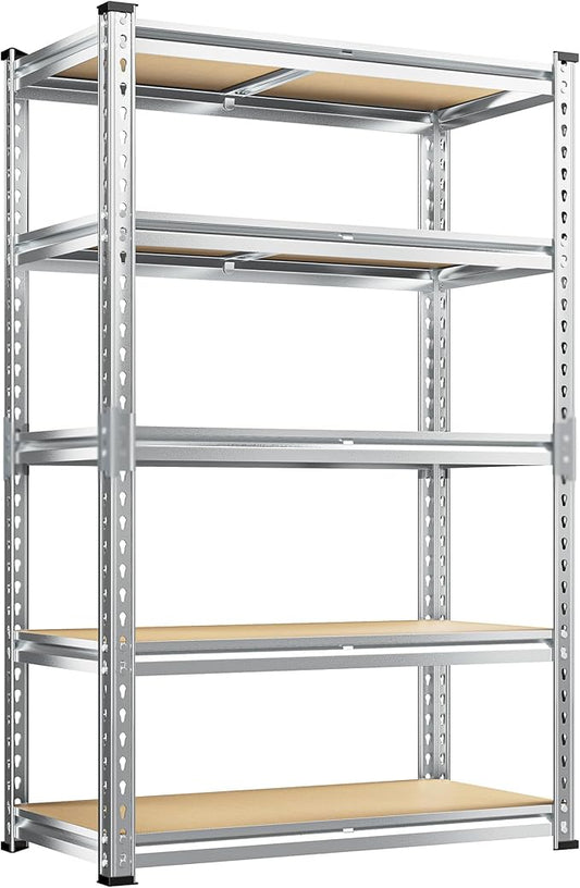 REIBII Garage Shelving, 5 Tier Storage Shelves Load 2020LBS, Adjustable Garage Shelves Heavy Duty, Metal Shelving Unit with Waterproof Columns, 35.5" W x 11.9" D x 72" H, Galvanized