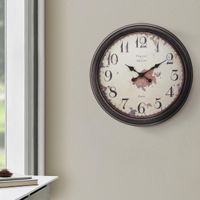 20 Inch Vintage Wall Clock, Farmhouse Wood Silent Non-Ticking, Battery Operated Retro Round Decorative Clock for Kitchen, Living Room, Bedroom,Office,Beige Brown