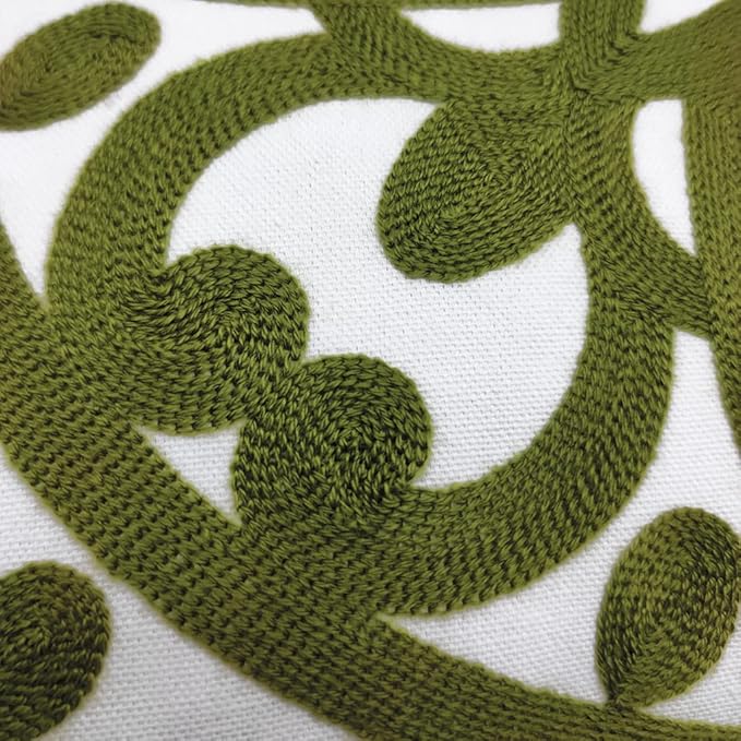 Alysheer Embroidered Decorative Throw Pillow Cover 20"x 20", Boho Mandala Modern Thick Embroidery Pattern, Durable Cotton Canvas Soft Cushion Case for Sofa Couch Bed Living Room (Olive Green)