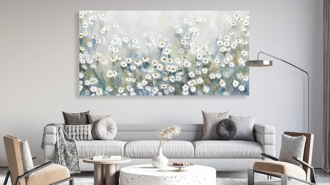 NINEASO Abstract Flowers Canvas Wall Art - Elegant Daisy Pictures White Yellow Wildflower Wall Decor Modern Botanical Painting Print Artwork for Living Room Bedroom Home Office Decor 20" x 40"