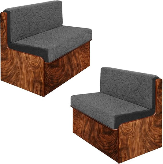 RV Dinette Cushion Covers - Jacquard Stretchable Camper Cushion Set, 2 Backrest & 2 Bench Covers (Leaves, Gray)