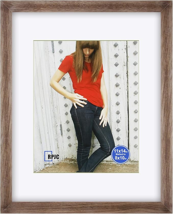 RPJC 11x14 inch Picture Frame Made of Solid Wood and High Definition Glass Display Pictures 8x10 with Mat or 11x14 Without Mat for Wall Mounting Photo Frame Carbonized