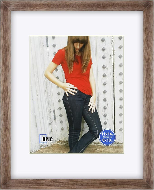RPJC 11x14 inch Picture Frame Made of Solid Wood and High Definition Glass Display Pictures 8x10 with Mat or 11x14 Without Mat for Wall Mounting Photo Frame Carbonized
